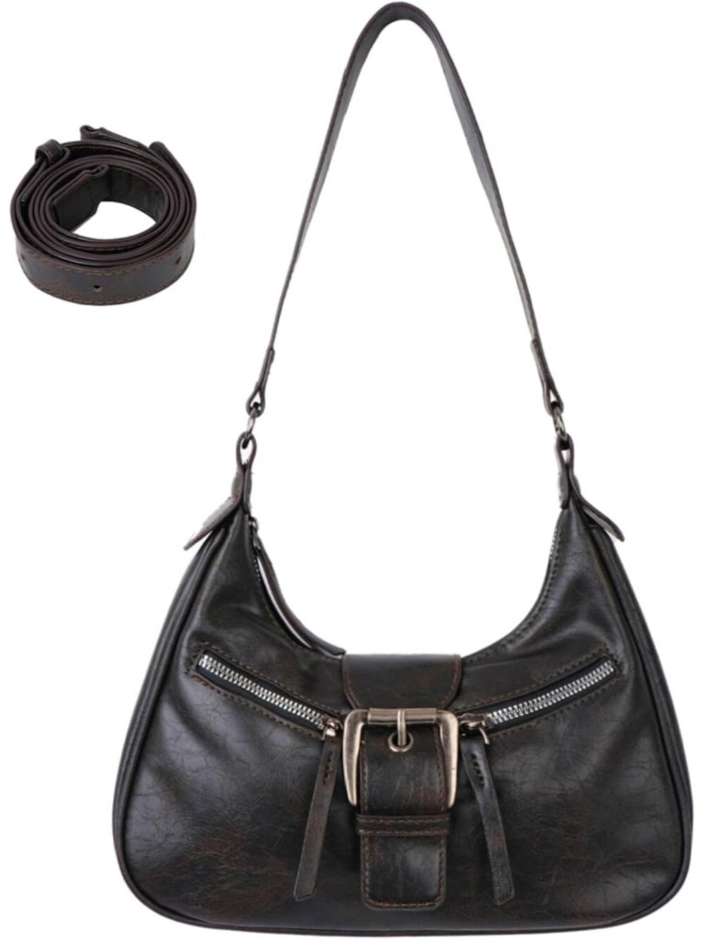 Y2k Small Shoulder Bag for Women,Vintage Buckle Vegan Leather Hobo Goth Punk Pur